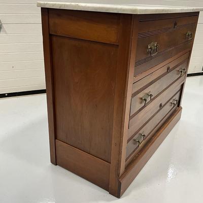 1017 Antique Victorian Marble Top Three Drawer Dresser with Mirror