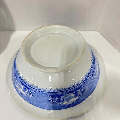 1018 Blue and White Ironstone Scenic Pitcher and Bowl Set