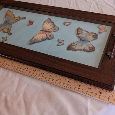 Frame Butterfly Tray Glass Wood