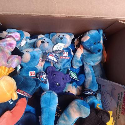 A BOX OF MOSTLY SPORTS TEAM BEANIE BABIES