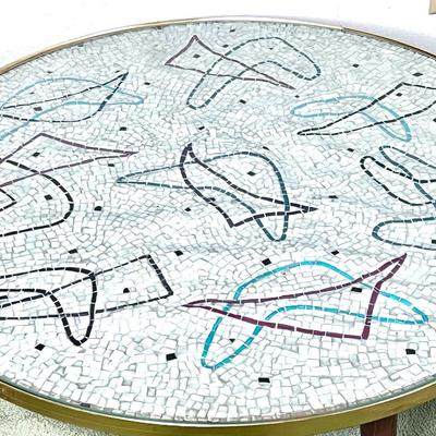 Authentic MCM Mosaic Boomerang Design Glass Top Coffee Table with 3 Legs