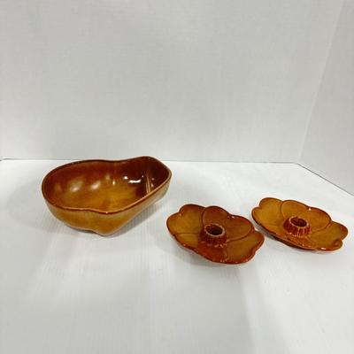 1022 Frankoma Bowl and Flower Candlesticks