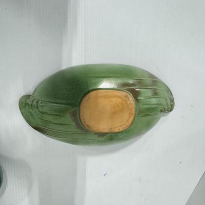 1023 Frankoma Green Bowl and Blue Cornucopia