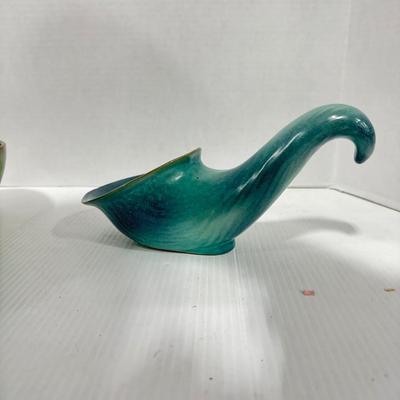 1023 Frankoma Green Bowl and Blue Cornucopia