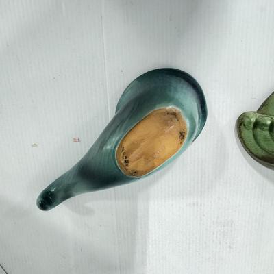 1023 Frankoma Green Bowl and Blue Cornucopia