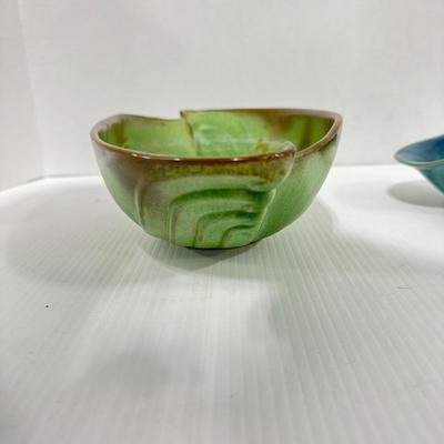 1023 Frankoma Green Bowl and Blue Cornucopia