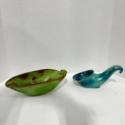 1023 Frankoma Green Bowl and Blue Cornucopia