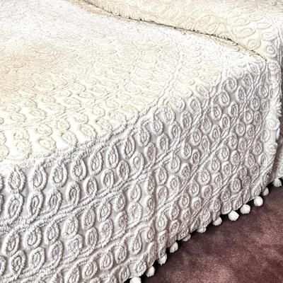 Vintage Full/Queen Chenille Bedspread with Pom Poms