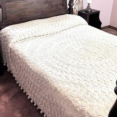 Vintage Full/Queen Chenille Bedspread with Pom Poms