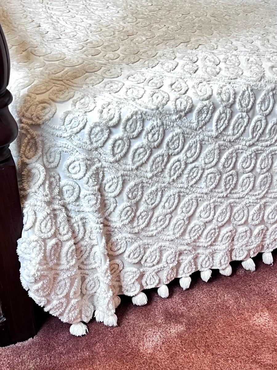 Vintage Full/Queen Chenille Bedspread with Pom Poms