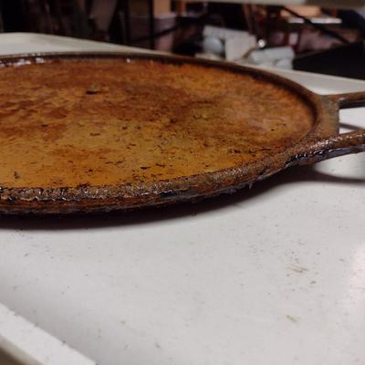 Large, Lodge Cast Iron Double Handled Griddle- Approx 15" in Diameter, 1" Deep