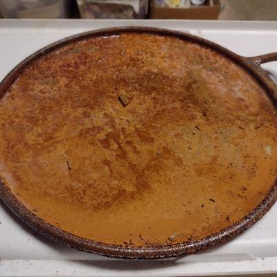 Large, Lodge Cast Iron Double Handled Griddle- Approx 15" in Diameter, 1" Deep