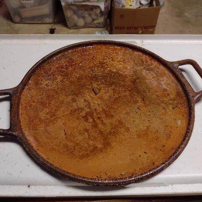 Large, Lodge Cast Iron Double Handled Griddle- Approx 15" in Diameter, 1" Deep