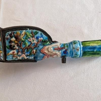 Antique Chinese Enamel Cloisonne Metal Silk Iron