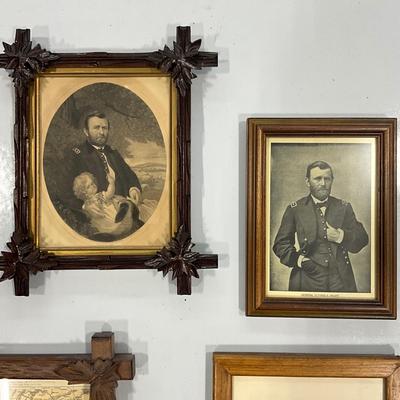 1029 Lot of Ulysses Grant Portraits, Civil War Map, Quilt from War