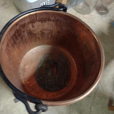 Large Copper Pot with Cast Metal Stand for Outdoor Cooking