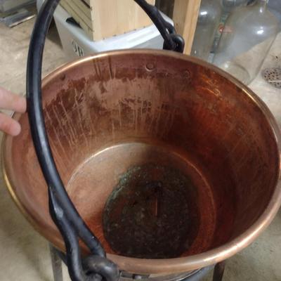 Large Copper Pot with Cast Metal Stand for Outdoor Cooking