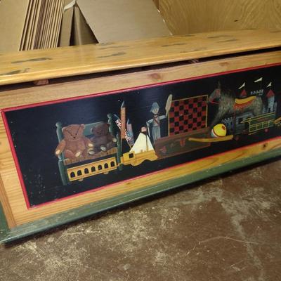Hand Painted Solid Wood Toy Chest- Approx 49" x 17 1/2" x 18" Tall