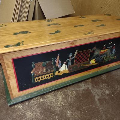 Hand Painted Solid Wood Toy Chest- Approx 49" x 17 1/2" x 18" Tall