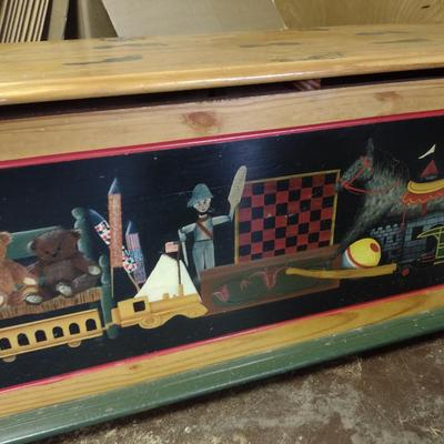 Hand Painted Solid Wood Toy Chest- Approx 49" x 17 1/2" x 18" Tall