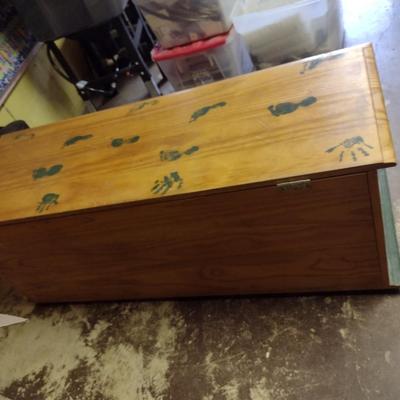 Hand Painted Solid Wood Toy Chest- Approx 49" x 17 1/2" x 18" Tall