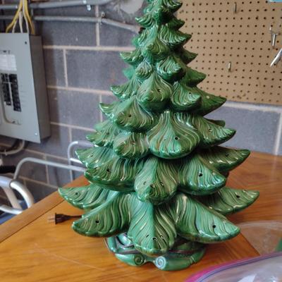 Vintage Two Piece Ceramic Christmas Tree with Bulbs- Approx 21" Tall