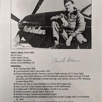 WW2 Pilot Paul E. Olson Signed Page