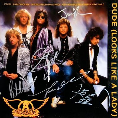 Aerosmith signed Dude (Looks Like A Lady) 12 Inch single 