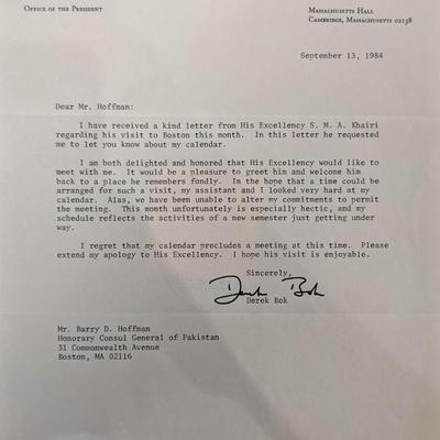 Harvard President Derek Bok Signed Letter