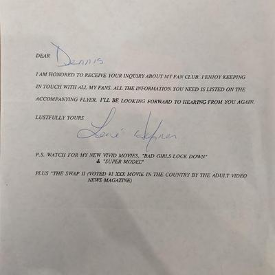 Lene Hefner Signed Note