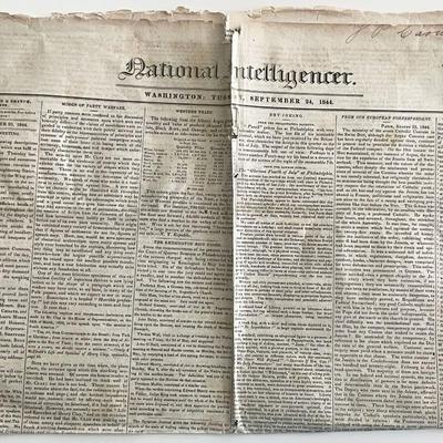 1844 Original Vintage National Intelligencer Newspaper - Washington