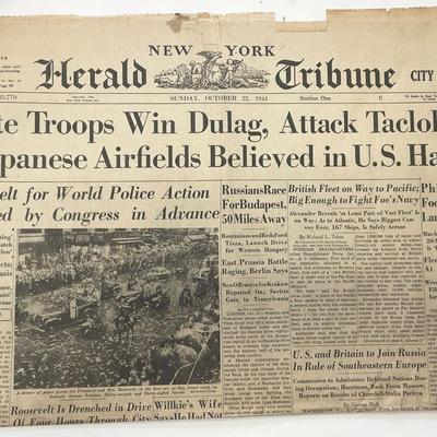 WWII 1944 New York Herald Tribune Original Vintage Newspaper