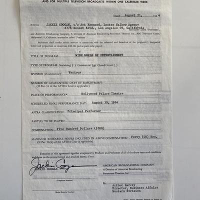 The Addams family Jackie Coogan signed contract