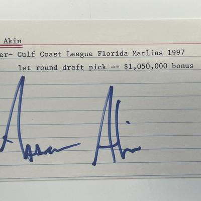 Florida Marlins Aaron Akin autograph note