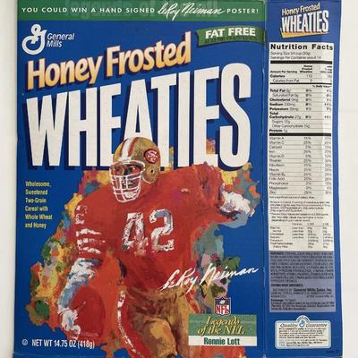 NFL Legend Ronnie Lott LeRoy Neiman Illustrated Honey Frosted Wheaties Cereal Box 