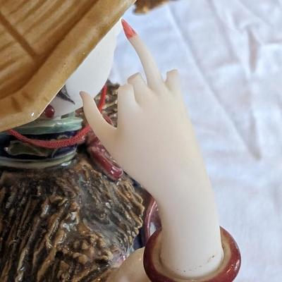 Vintage Chinese Lady Figurine in Wind Broken Fingers Hat