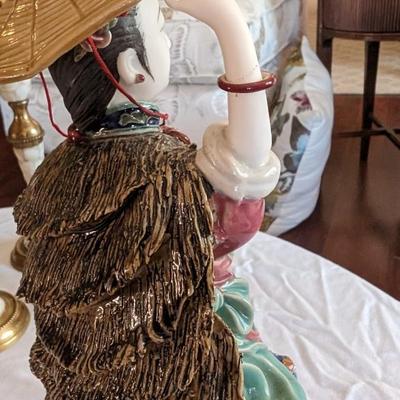 Vintage Chinese Lady Figurine in Wind Broken Fingers Hat