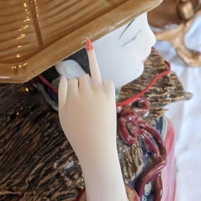 Vintage Chinese Lady Figurine in Wind Broken Fingers Hat