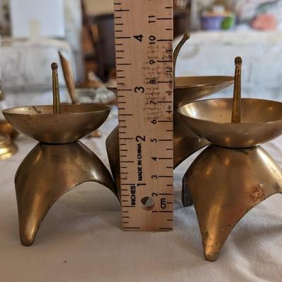 Set of 3 Triangle Brass Candle Holders