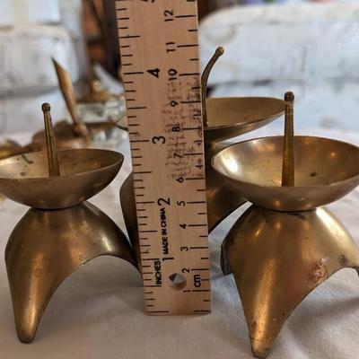 Set of 3 Triangle Brass Candle Holders