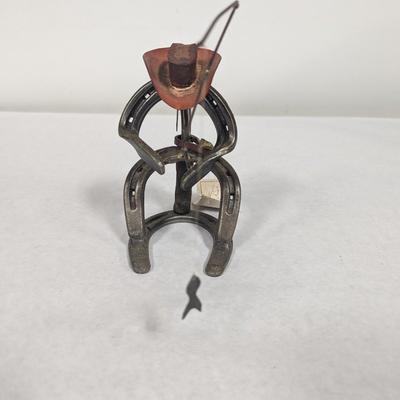 Folk Art Horseshoe Cowboy Fishing Artist R. Newman