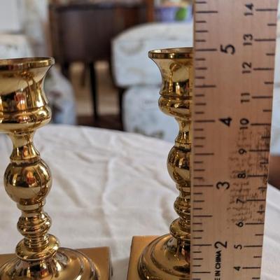 Vintage Set of 2 Brass Candle Sticks Holders with Square Bases