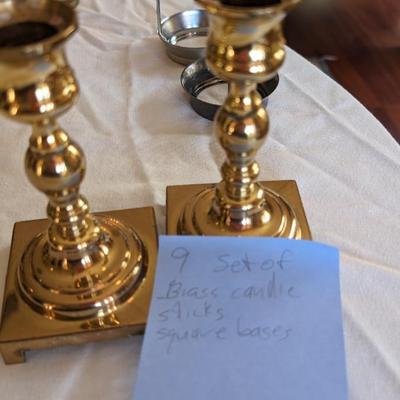 Vintage Set of 2 Brass Candle Sticks Holders with Square Bases