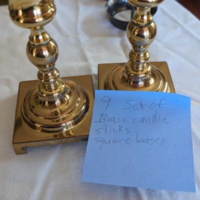 Vintage Set of 2 Brass Candle Sticks Holders with Square Bases