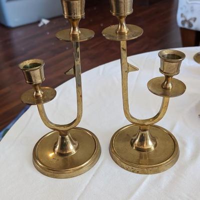 Vintage Set of two J-Shaped Brass Candle Sticks Holders