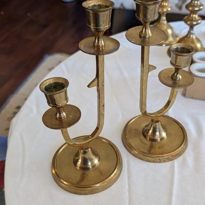 Vintage Set of two J-Shaped Brass Candle Sticks Holders
