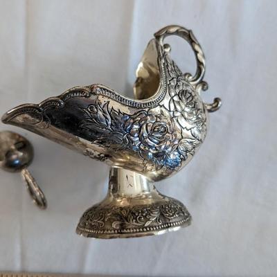 Vintage Sugar Scuttle Scoop Shaped Serving Dish Silverplate Roses