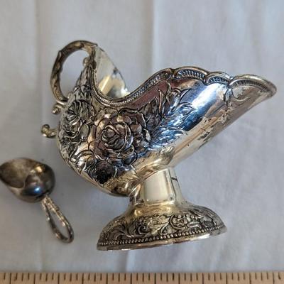 Vintage Sugar Scuttle Scoop Shaped Serving Dish Silverplate Roses