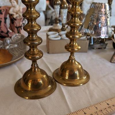 Vintage Set of 2 Brass Candle Stick Holders Bell-shaped Bases