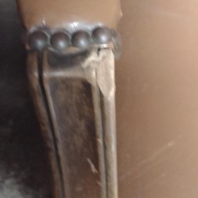 Wood Framed, Faux Leather Covered Chair with Brass Tack Accents